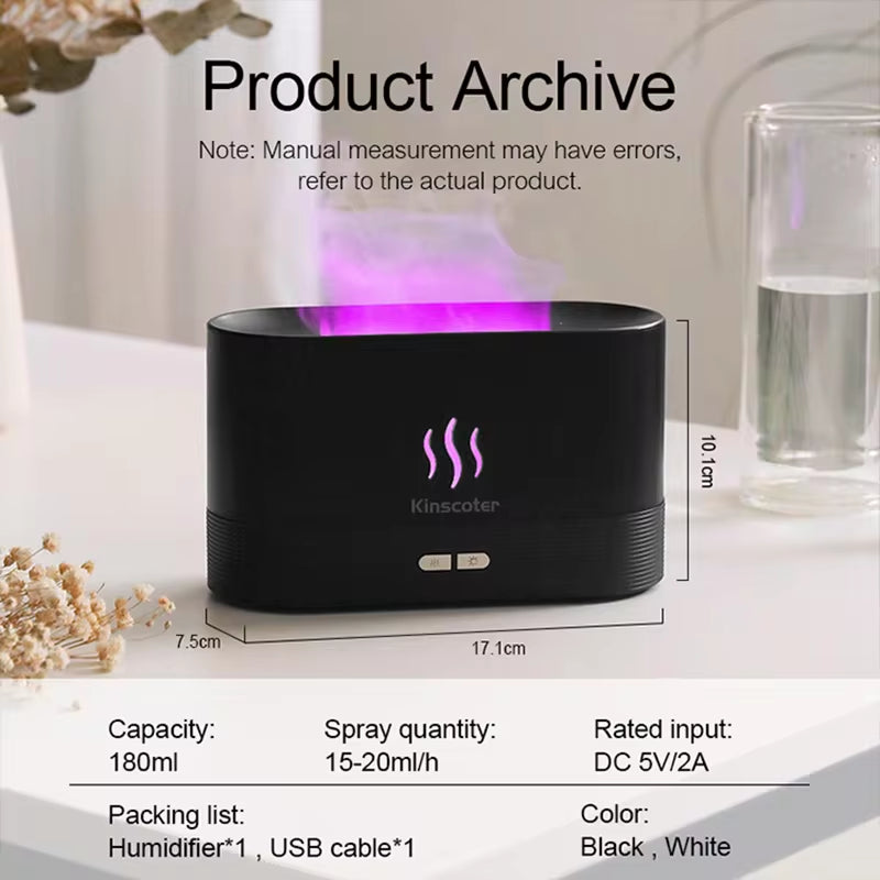 Transform Your Space with the KINSCOTER Ultrasonic Aroma Diffuser and Humidifier – LED Flame Lamp & Soothing Cool Mist Technology