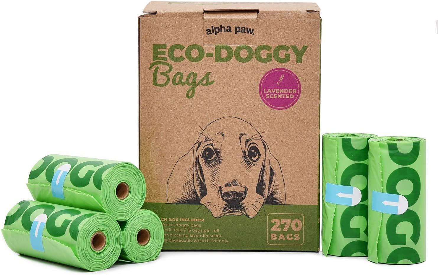 Eco-Friendly Lavender-Scented Poop Bags for Dogs - 270 Biodegradable, Odor-Blocking Waste Bags - Perfect for Responsible Pet Owners