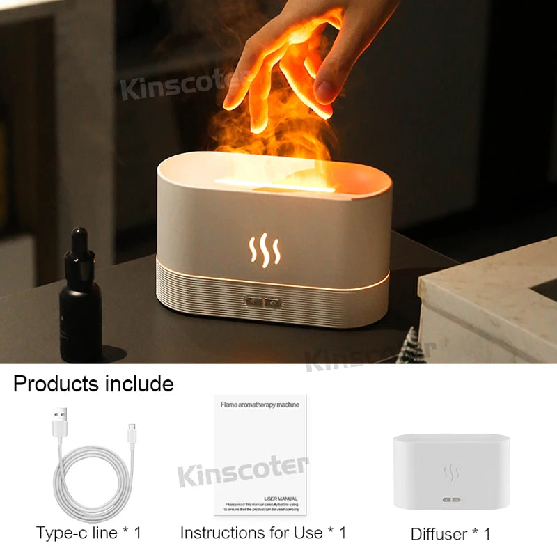 Transform Your Space with the KINSCOTER Ultrasonic Aroma Diffuser and Humidifier – LED Flame Lamp & Soothing Cool Mist Technology
