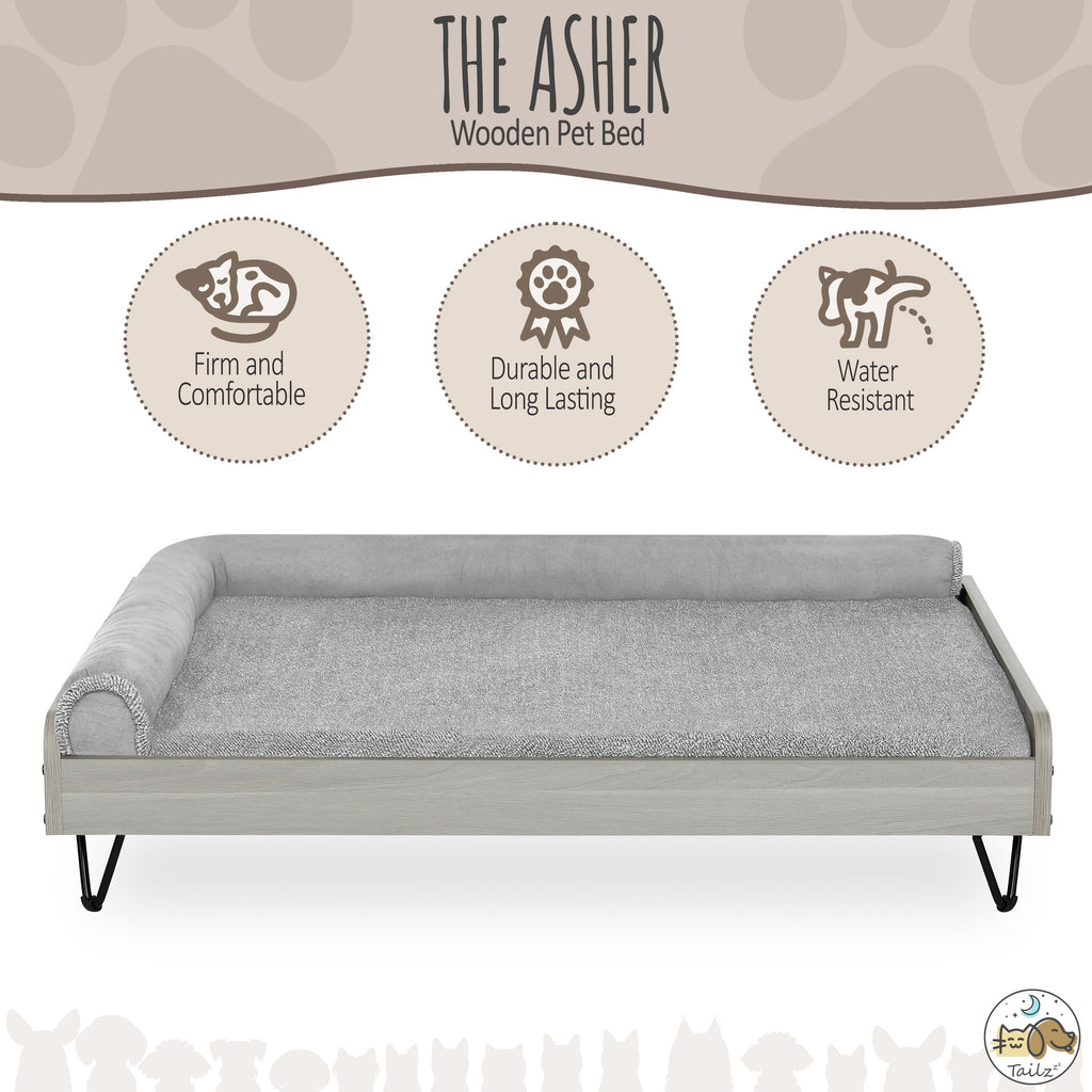 Elevate Your Pet's Comfort with the Asher Wooden Pet Bed & Mattress - Large to Extra Large, Greenguard Gold Certified!
