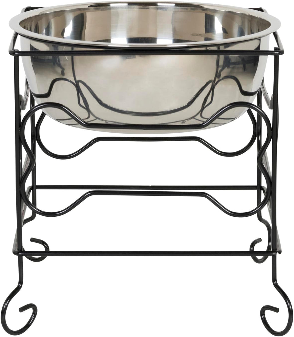 Elevated Stainless Steel Pet Bowl with Black Wrought Iron Stand, 10-Inch Capacity (10.75 Cups)