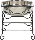 Elevated Stainless Steel Pet Bowl with Black Wrought Iron Stand, 10-Inch Capacity (10.75 Cups)