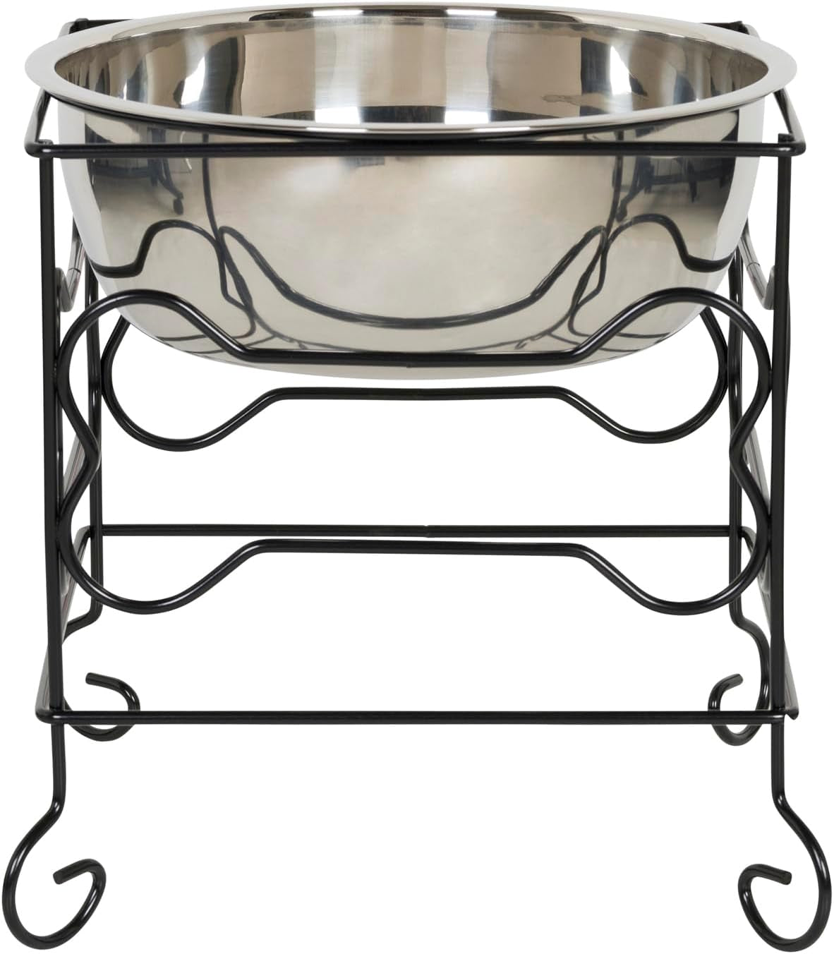 Elevated Stainless Steel Pet Bowl with Black Wrought Iron Stand, 10-Inch Capacity (10.75 Cups)
