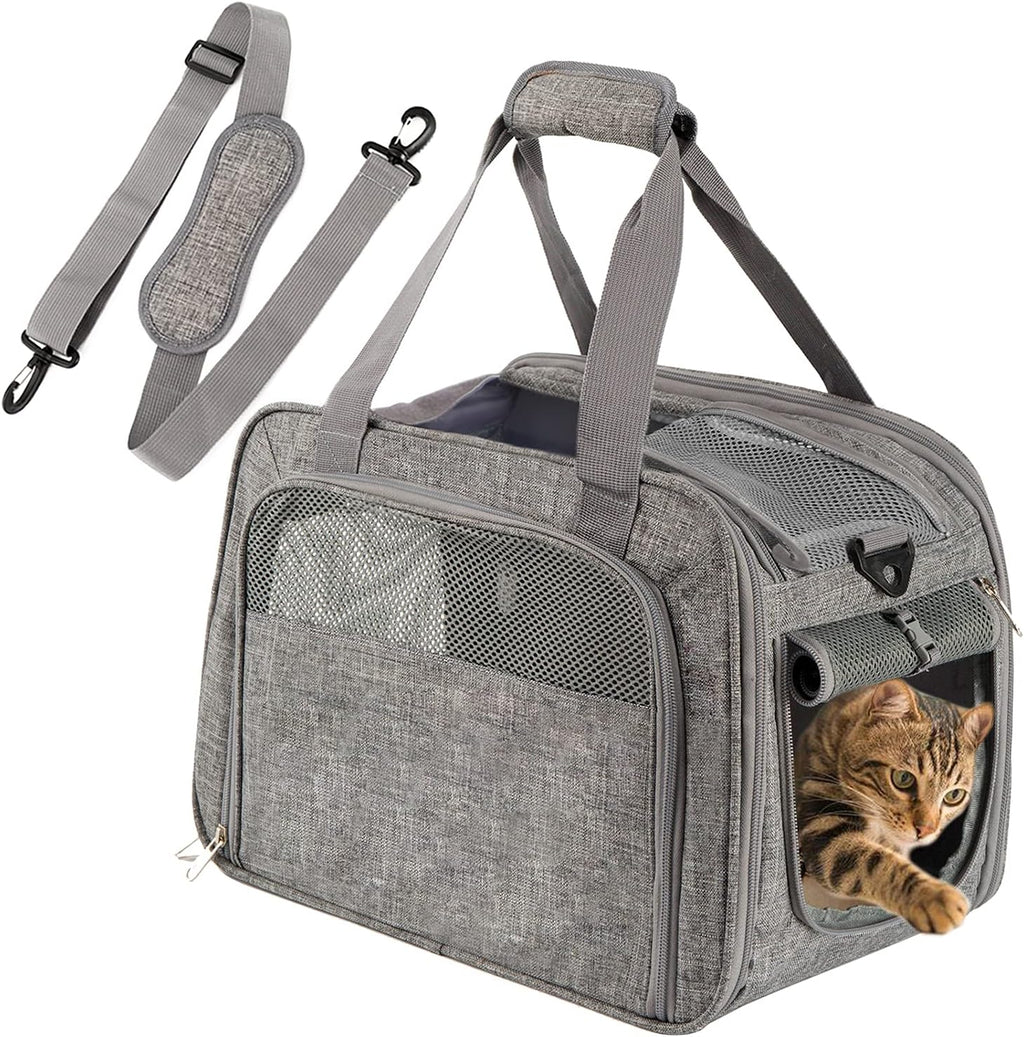 Premium Soft-Sided Pet Carrier for Cats and Small Dogs - Airline Approved, Portable, and Breathable Travel Solution in Stylish Gray