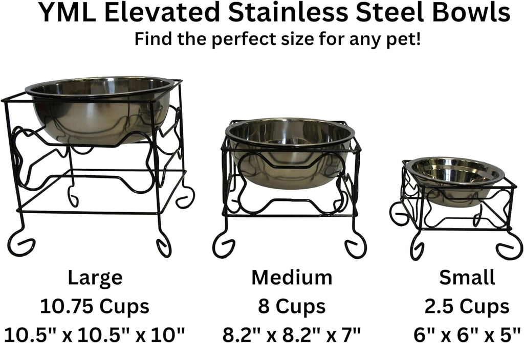Elevated Stainless Steel Pet Bowl with Black Wrought Iron Stand, 10-Inch Capacity (10.75 Cups)
