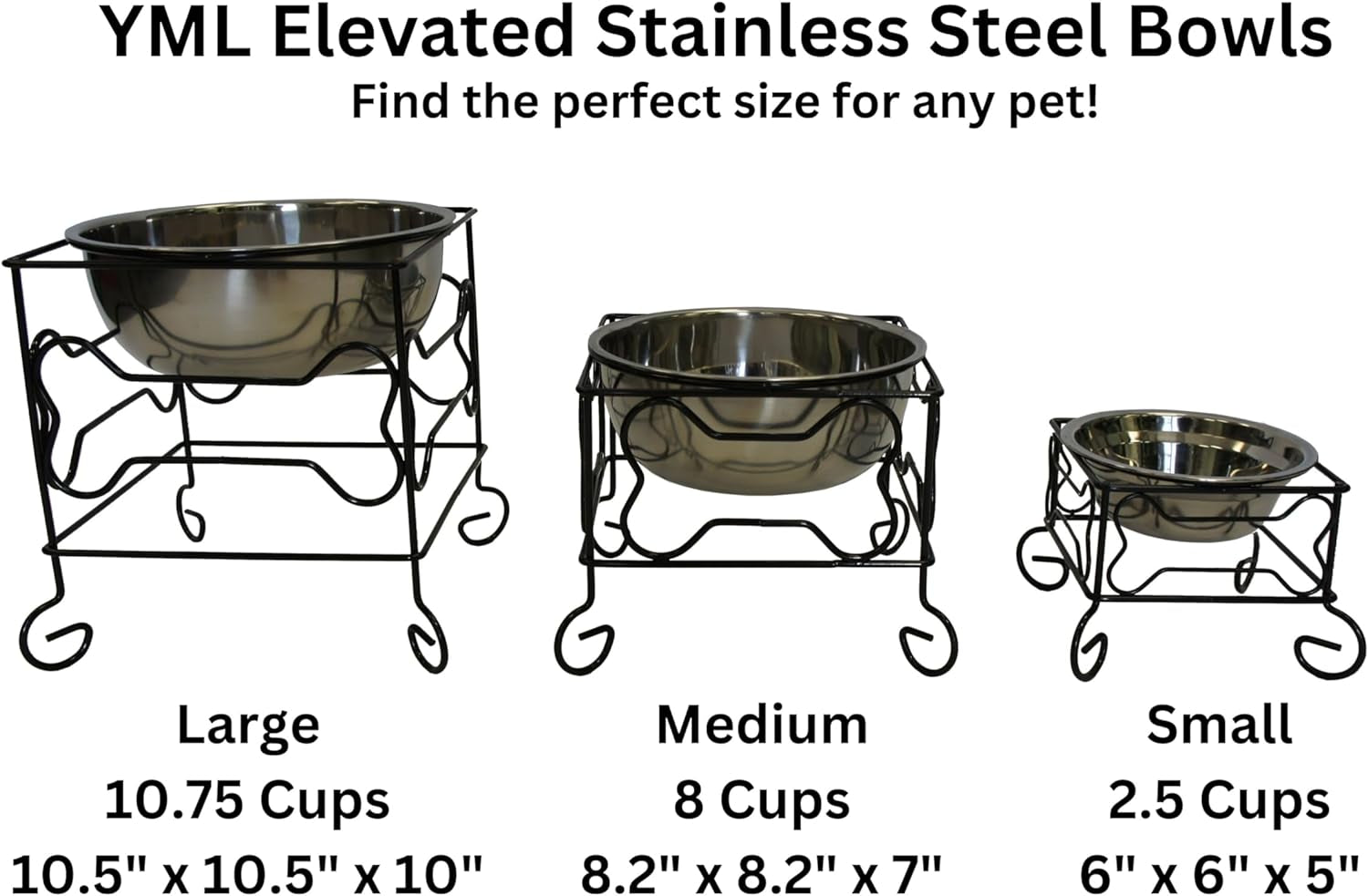Elevated Stainless Steel Pet Bowl with Black Wrought Iron Stand, 10-Inch Capacity (10.75 Cups)