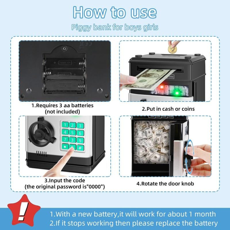 Mini ATM Electronic Piggy Bank with Digital Lock & LED Lights - The Ultimate Kids' Savings Companion!