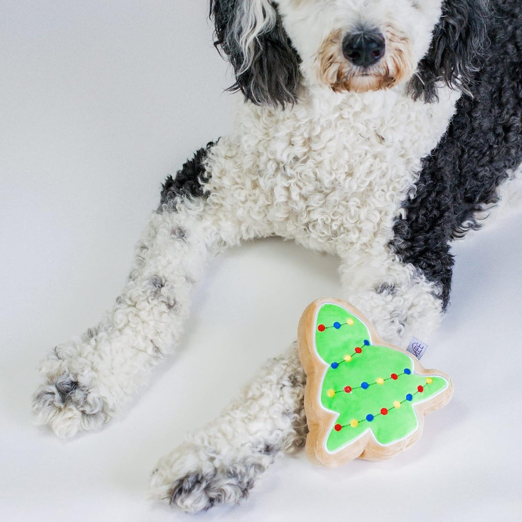Christmas Sugar Cookie Plush Dog Toy - Small Stuffed Squeaker Holiday Toy for Pets