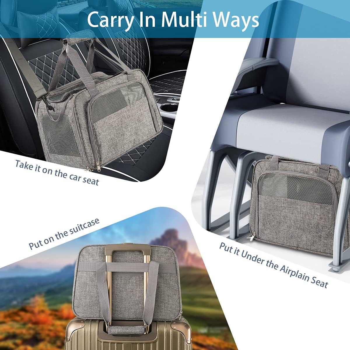 Premium Soft-Sided Pet Carrier for Cats and Small Dogs - Airline Approved, Portable, and Breathable Travel Solution in Stylish Gray