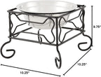 Elevated Stainless Steel Pet Bowl with Black Wrought Iron Stand, 10-Inch Capacity (10.75 Cups)