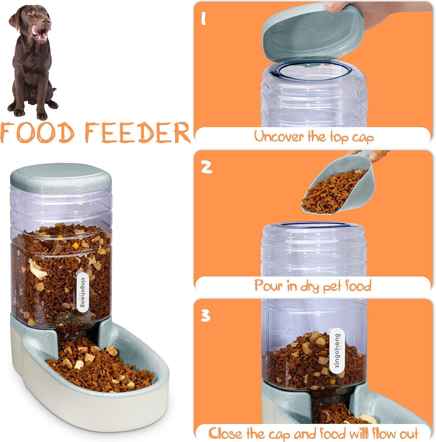 Gravity Automatic Cat Feeder & Water Dispenser - 1 Gallon Dual Bowl for All Pet Sizes (Gray)