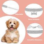 Adjustable Rhinestone Dog and Cat Collars with Glitter Pendant – Set of 3 for Small Pets (White)