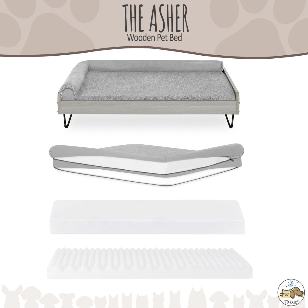 Elevate Your Pet's Comfort with the Asher Wooden Pet Bed & Mattress - Large to Extra Large, Greenguard Gold Certified!