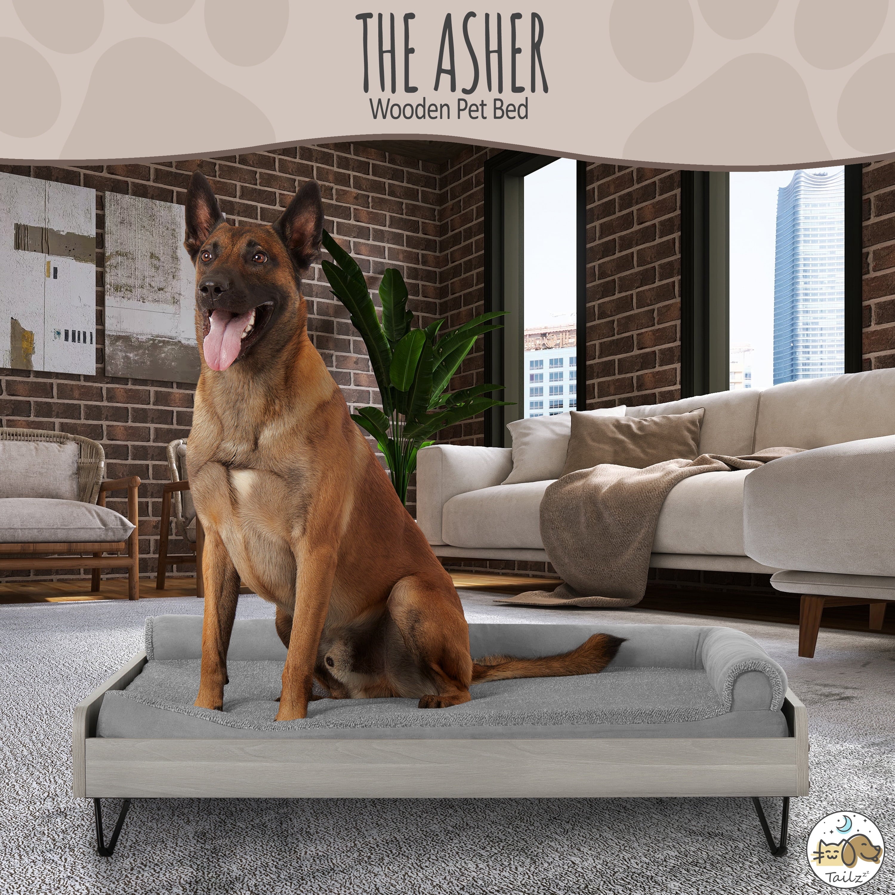 Elevate Your Pet's Comfort with the Asher Wooden Pet Bed & Mattress - Large to Extra Large, Greenguard Gold Certified!