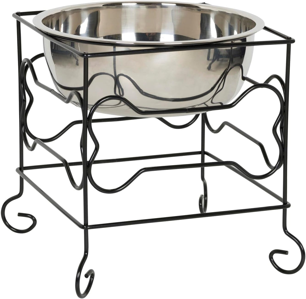 Elevated Stainless Steel Pet Bowl with Black Wrought Iron Stand, 10-Inch Capacity (10.75 Cups)