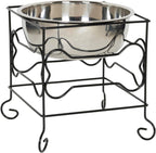 Elevated Stainless Steel Pet Bowl with Black Wrought Iron Stand, 10-Inch Capacity (10.75 Cups)