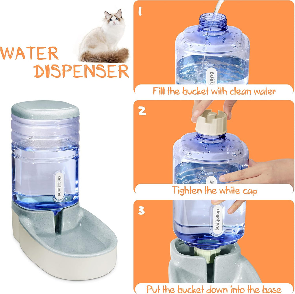 Gravity Automatic Cat Feeder & Water Dispenser - 1 Gallon Dual Bowl for All Pet Sizes (Gray)