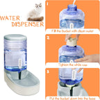 Gravity Automatic Cat Feeder & Water Dispenser - 1 Gallon Dual Bowl for All Pet Sizes (Gray)