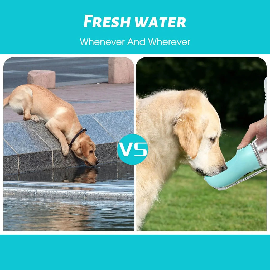 10.2" x 2.7" Portable Dog Water Bottle, 19oz Leak-Proof Dispenser with Drinking Feeder for Outdoor Activities - Food Grade Plastic, Blue