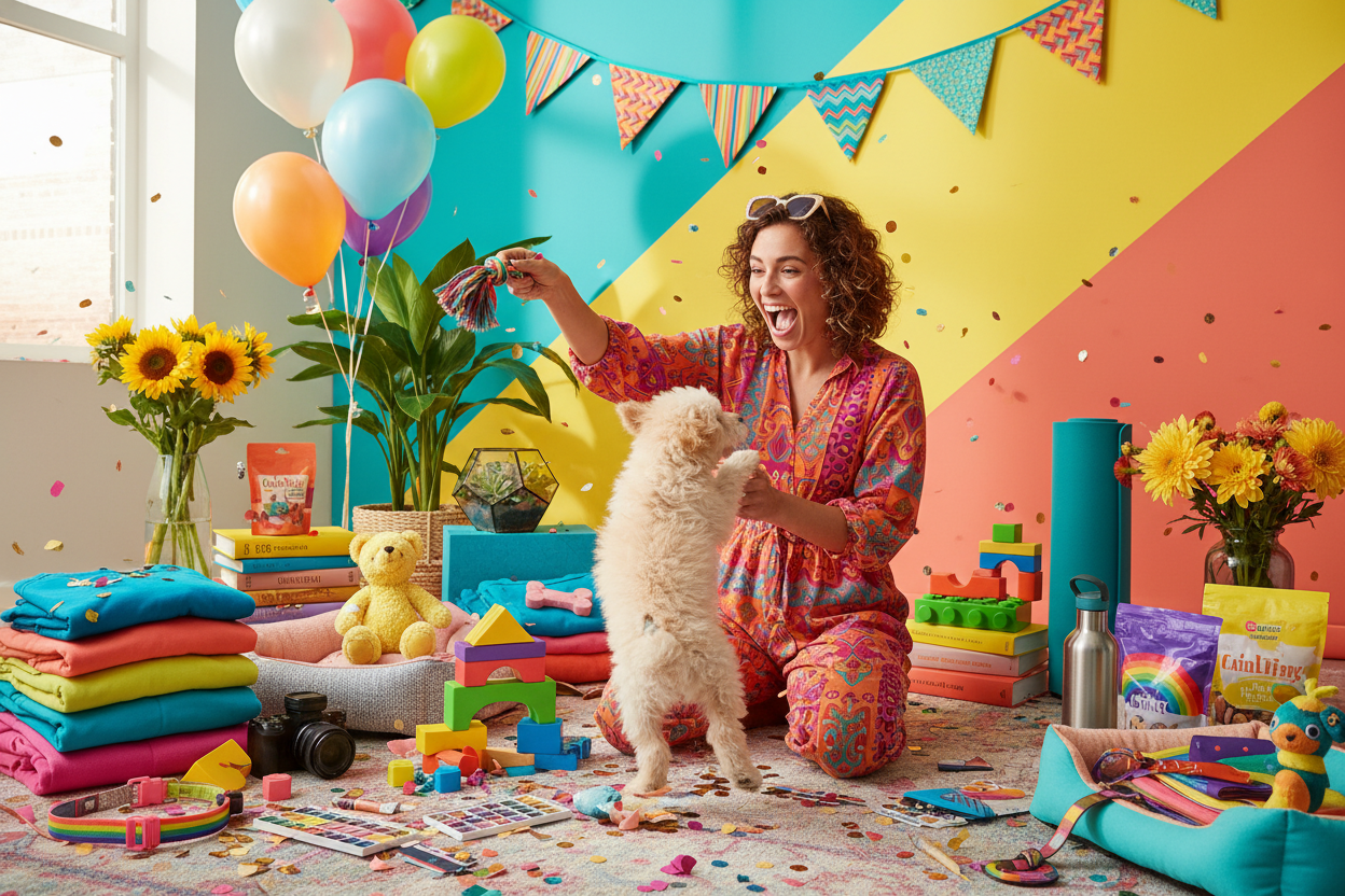 colorful, festive picture with all types of products including