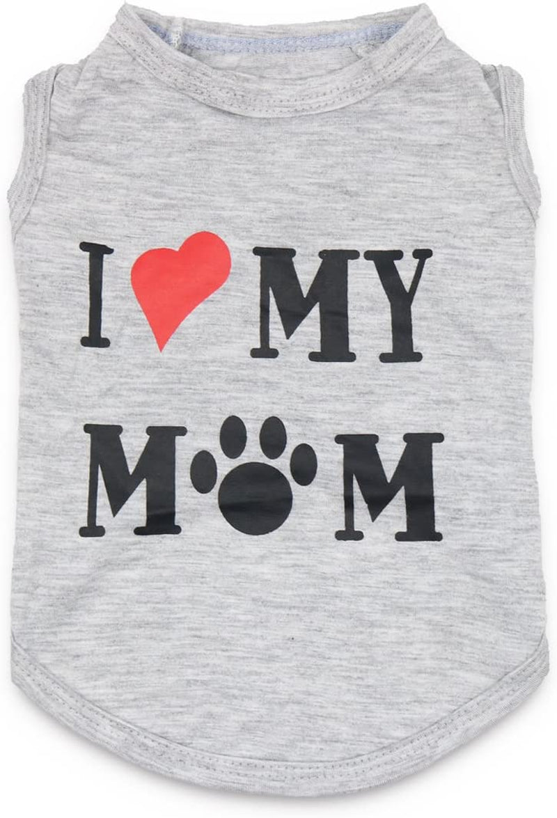 Puppy T-Shirt - "I Love My Mom" Design for Small Dogs, Grey