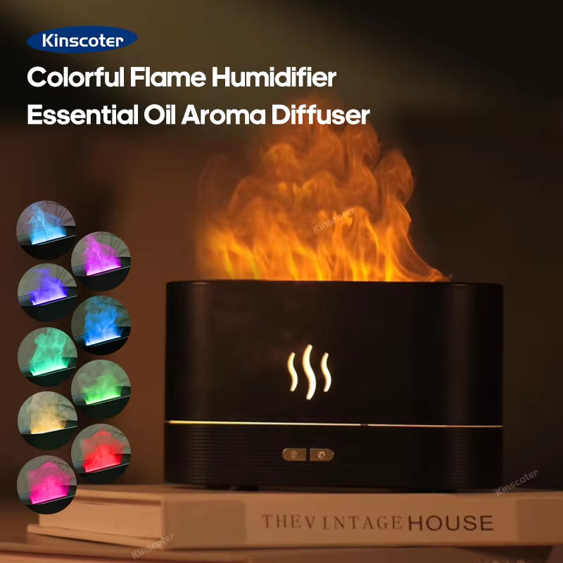 Transform Your Space with the KINSCOTER Ultrasonic Aroma Diffuser and Humidifier – LED Flame Lamp & Soothing Cool Mist Technology